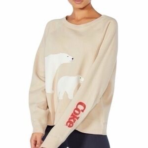 Coca-Cola x Wildfox Cream Polar Bear Raglan Long Sleeve Crewneck Sweatshirt NWT